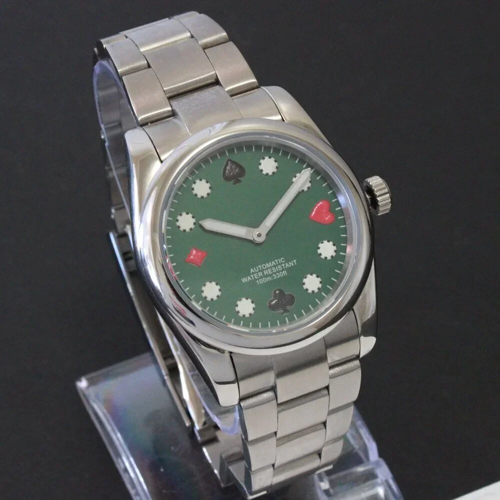 Men's Riverboat Gambler Automatic Mod Watch Green Dial Silver Tone Hands 36mm